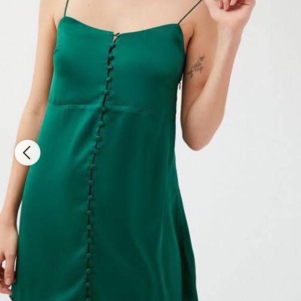 Emerald satin button up dress
